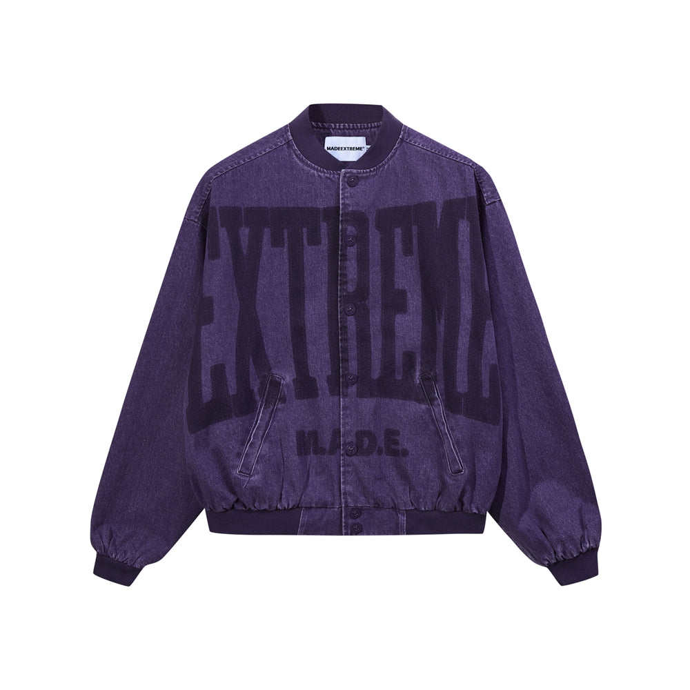 Made Extreme Black Air Streetwear Denim Letter Prints Cotton Bomber Jacket