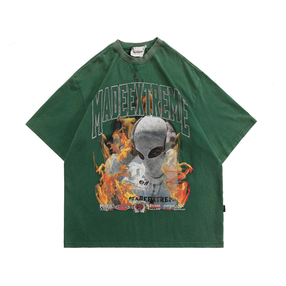 Vetements Short Sleeved T-shirt - Green Flames