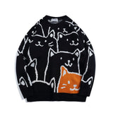 Cartoon Kitten Prints Knitted Sweater