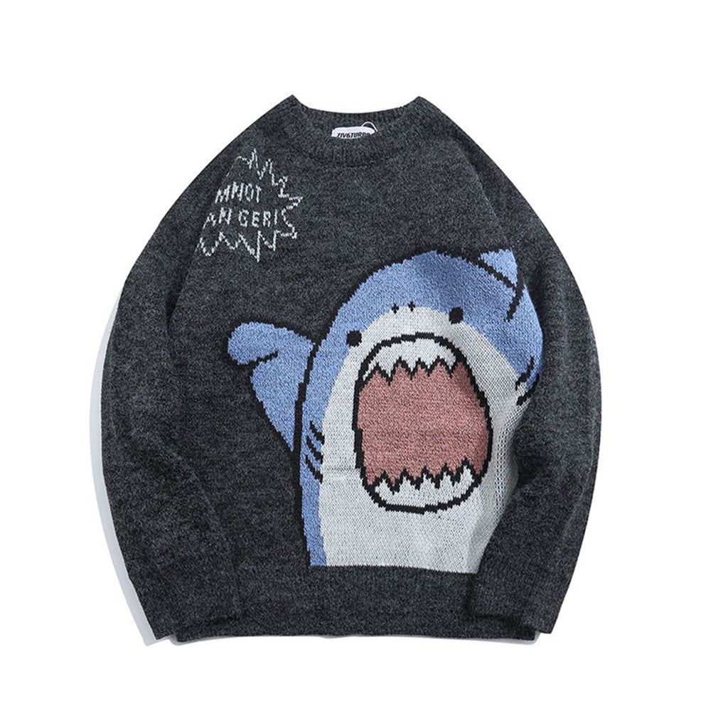 Cartoon Baby Shark Prints Knitted Sweater