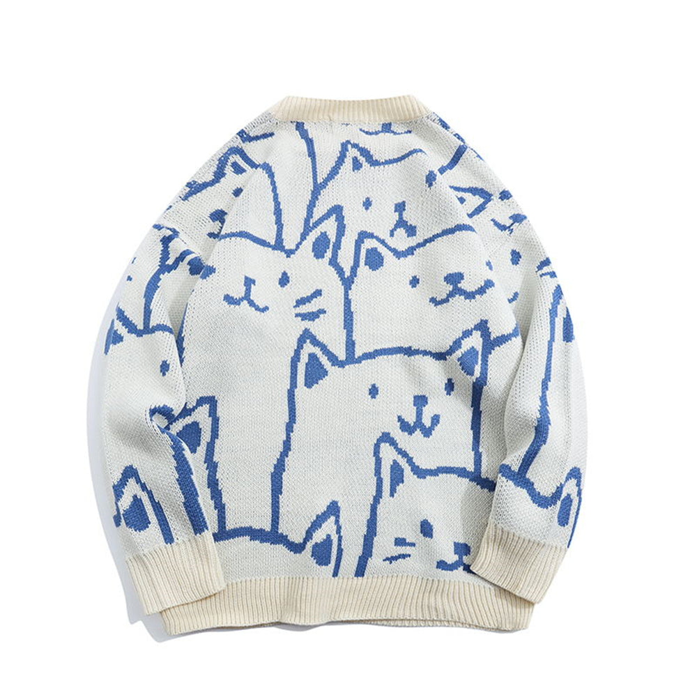 Cartoon Kitten Prints Knitted Sweater