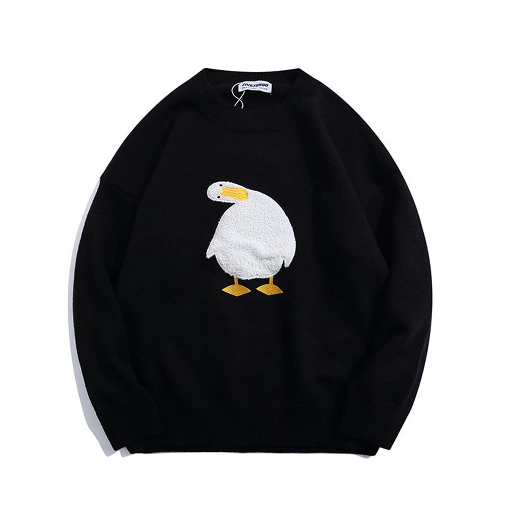 Cartoon Goose Print Knitted Sweater